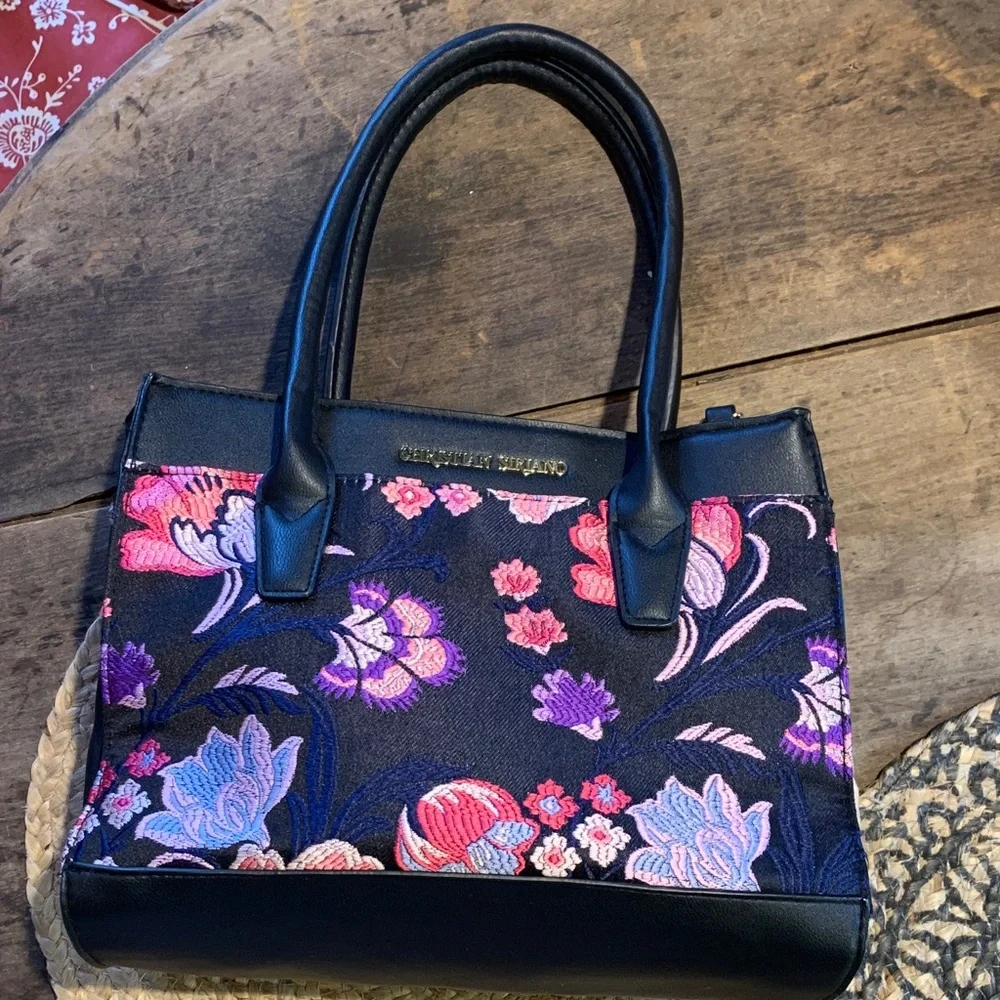 Beautiful Christian Soriano Black and Pink Floral Embroidered Purse